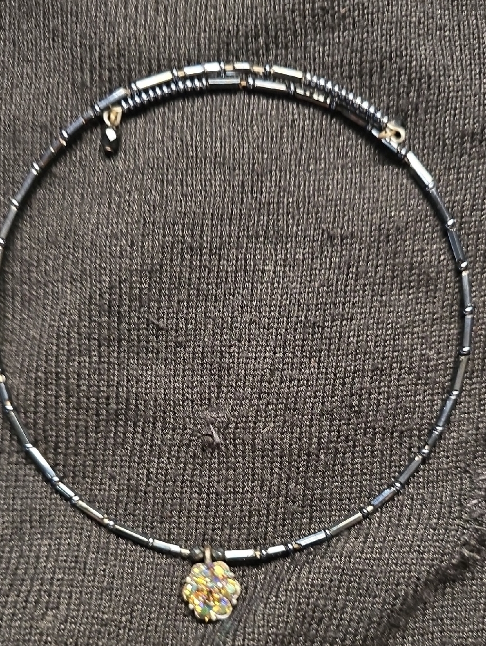 Delicate Black Beaded Choker Necklace with Multicolor Pendant - Women Jewelry